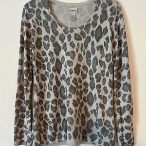 Like new Chico’s grey, and silver, metallic leopard top - size 1 (8-10)!
